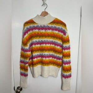 ZARA Chunky Woven Knit Jacquard Rainbow Sweater Striped Weave
